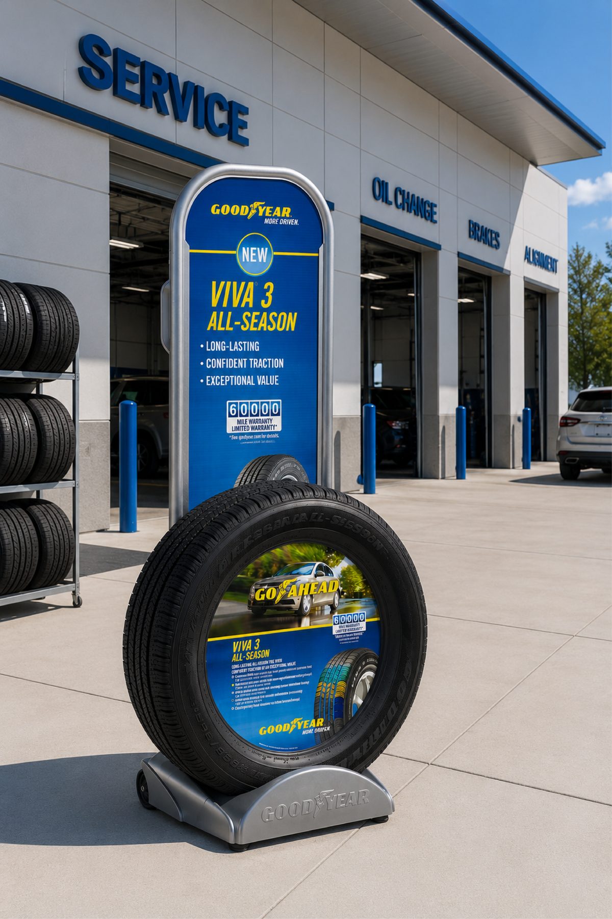 Rolling single tire display with graphic insert